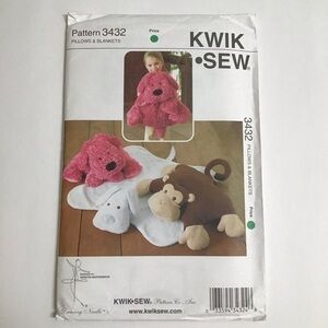 Kwik Sew Child’s PILLOWS BLANKETS Sewing Pattern Dog Monkey 2006 FF UNCUT NEW